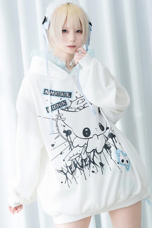 Oversized Angel Punk Sweatshirt in White x Blue - ACDC RAG