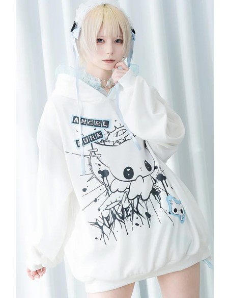 Oversized Angel Punk Sweatshirt in White x Blue - ACDC RAG