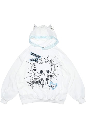 Oversized Angel Punk Sweatshirt in White x Blue - ACDC RAG 2
