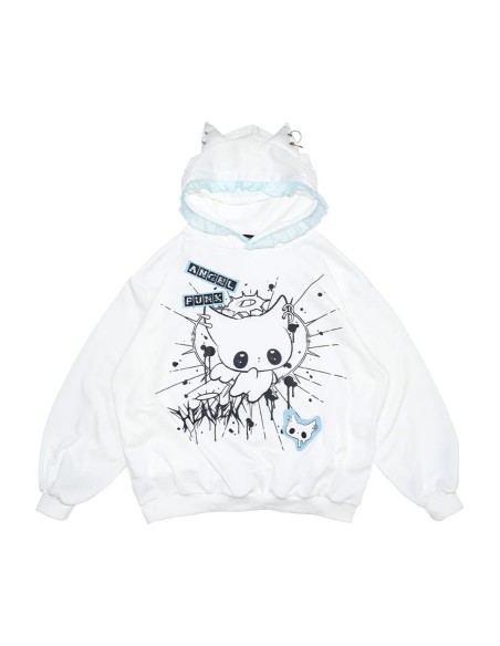 Oversized Angel Punk Sweatshirt in White x Blue - ACDC RAG