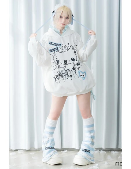 Oversized Angel Punk Sweatshirt in White x Blue - ACDC RAG