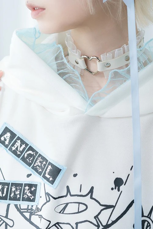 Oversized Angel Punk Sweatshirt in White x Blue - ACDC RAG