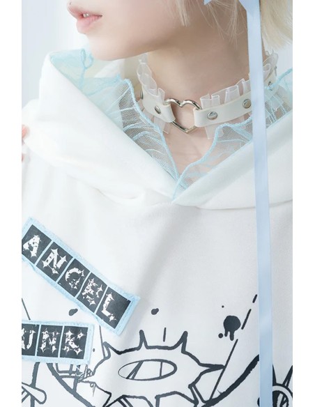 Oversized Angel Punk Sweatshirt in White x Blue - ACDC RAG