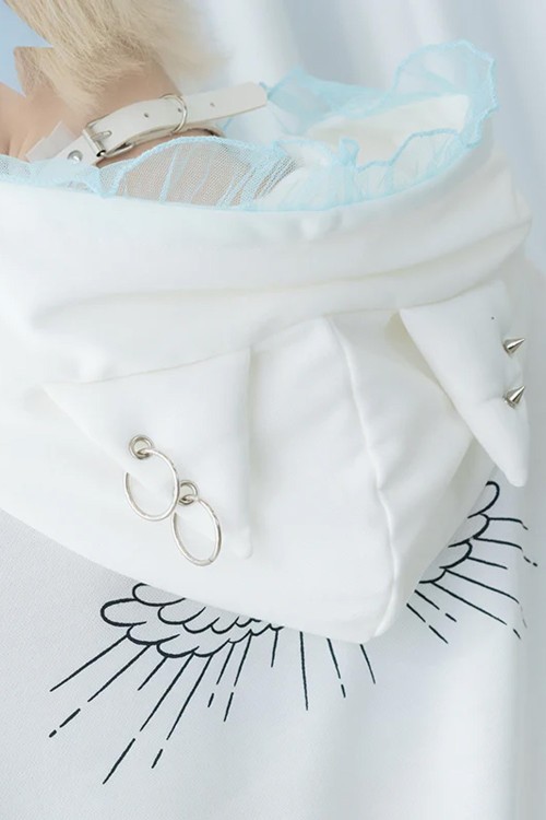 Oversized Angel Punk Sweatshirt in White x Blue - ACDC RAG