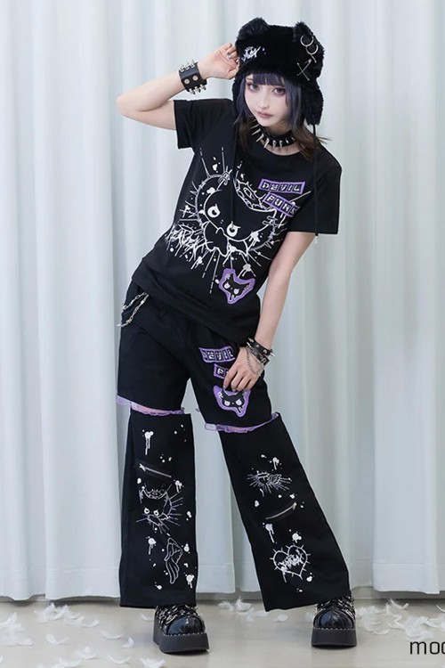 Devil Punk Pants in Black x Purple - ACDC Rag