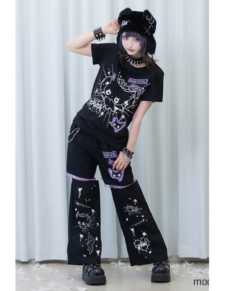 Devil Punk Pants in Black x Purple - ACDC Rag