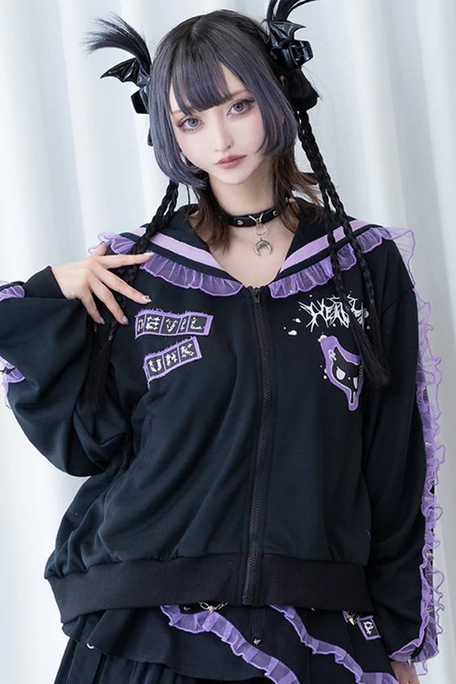 Devil Punk Seifuku Jacket in Black x Purple - ACDC Rag