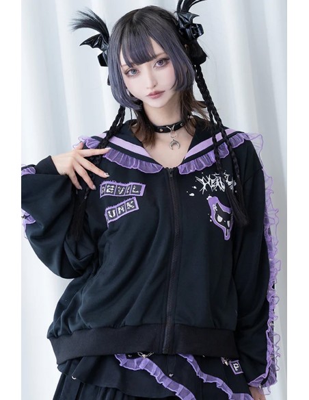 Devil Punk Seifuku Jacket in Black x Purple - ACDC Rag