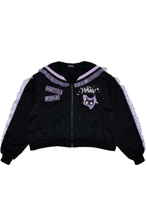 Devil Punk Seifuku Jacket in Black x Purple - ACDC Rag
