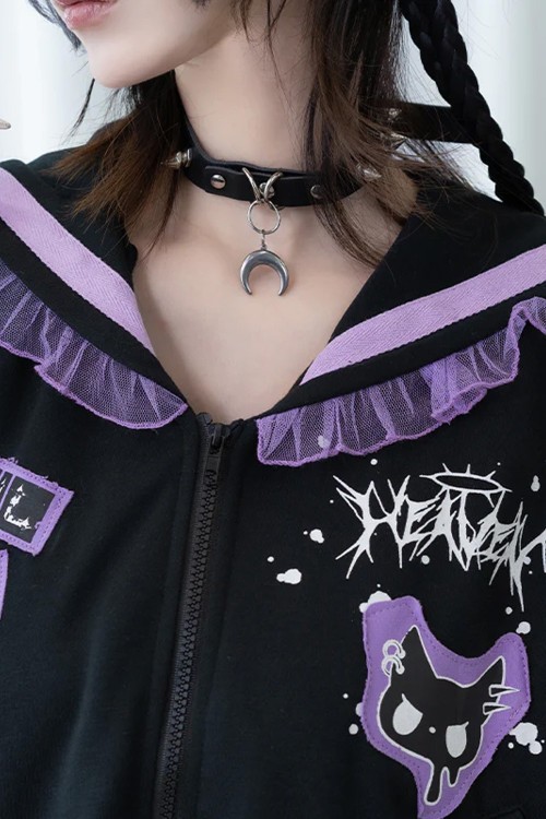 Devil Punk Seifuku Jacket in Black x Purple - ACDC Rag