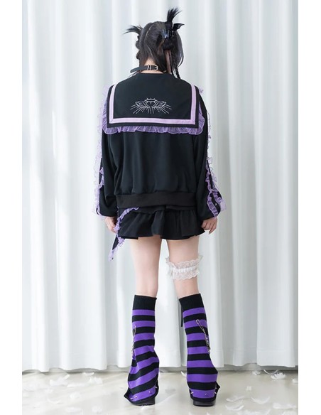 Devil Punk Seifuku Jacket in Black x Purple - ACDC Rag
