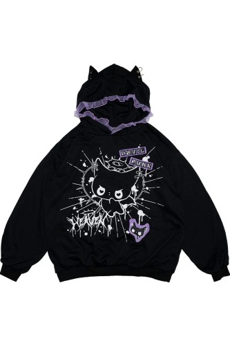 Oversized Devil Punk Sweatshirt in Black x Purple - ACDC RAG 2