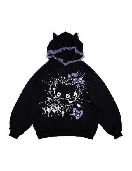 Oversized Devil Punk Sweatshirt in Black x Purple - ACDC RAG