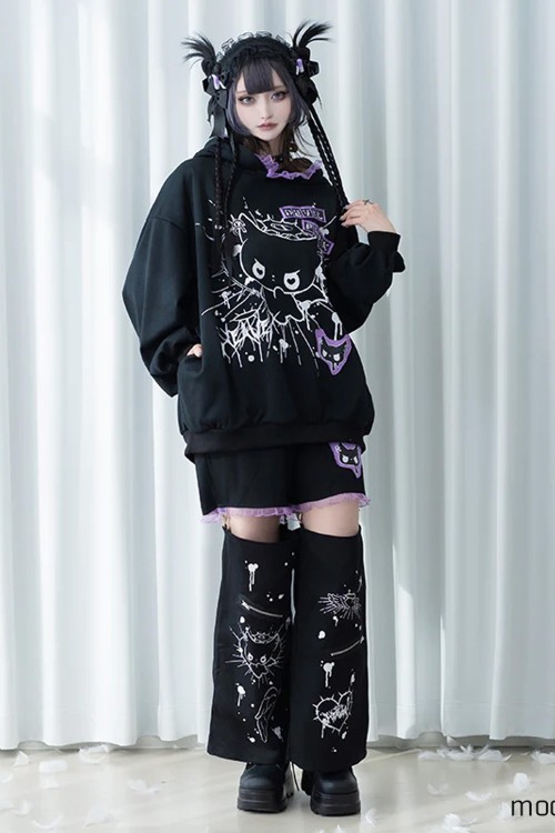 Oversized Devil Punk Sweatshirt in Black x Purple - ACDC RAG