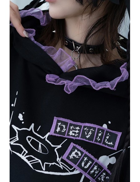 Sudadera Oversized Devil Punk en Negro x Lila - ACDC RAG