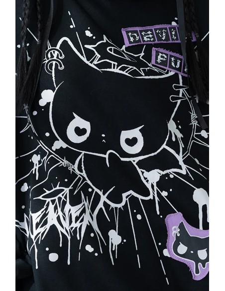 Oversized Devil Punk Sweatshirt in Black x Purple - ACDC RAG