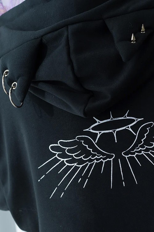 Oversized Devil Punk Sweatshirt in Black x Purple - ACDC RAG