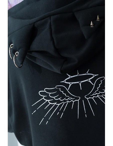 Oversized Devil Punk Sweatshirt in Black x Purple - ACDC RAG