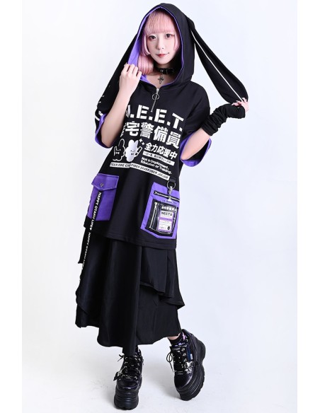 Neet Top with Ears in Black x Lilac - Jill Punk