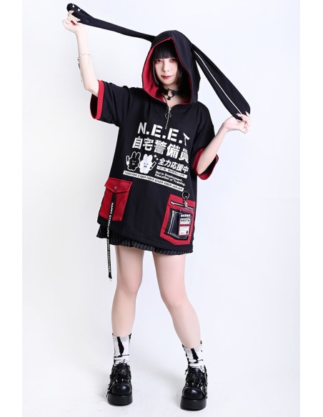 Top con Orejas Neet en Negro x Rojo - Jill Punk