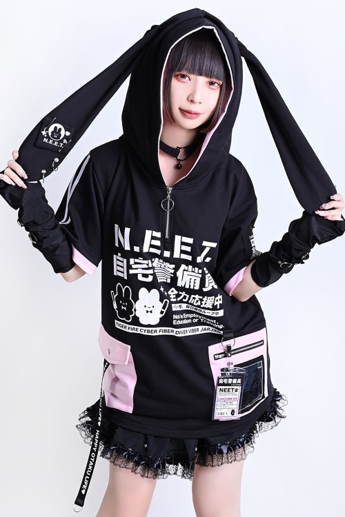 Neet Top with Ears in Black x Pink - Jill Punk