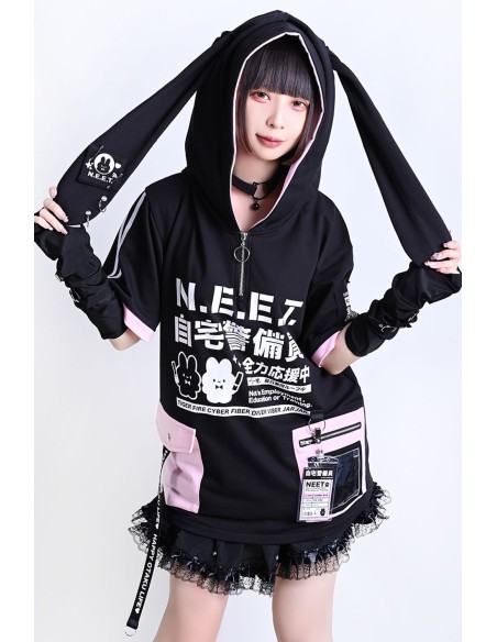 Top con Orejas Neet en Negro x Rosa - Jill Punk