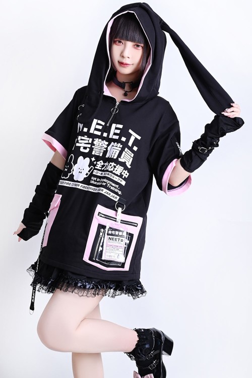 Neet Top with Ears in Black x Pink - Jill Punk