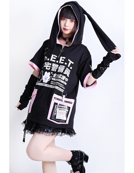 Top con Orejas Neet en Negro x Rosa - Jill Punk