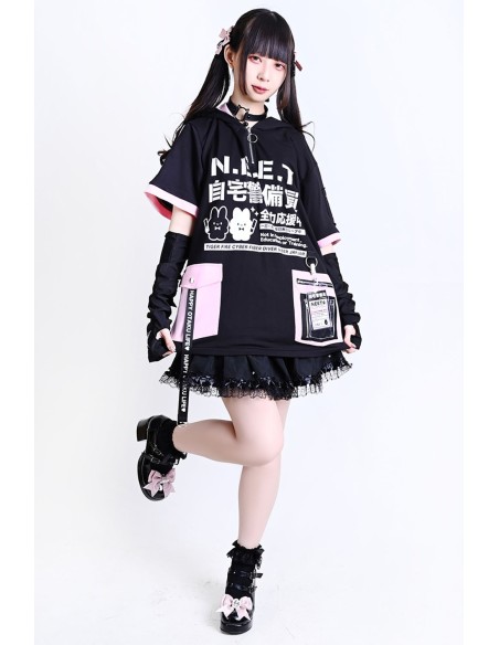 Neet Top with Ears in Black x Pink - Jill Punk