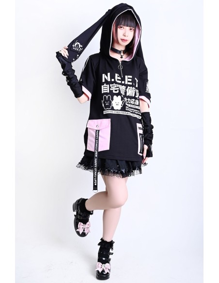 Neet Top with Ears in Black x Pink - Jill Punk