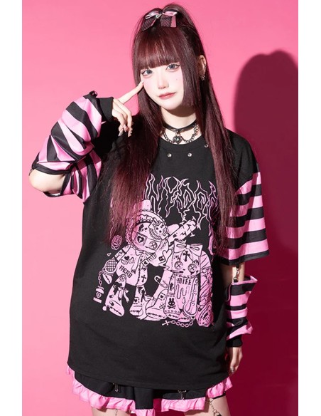 Camiseta Oversized Punky Bunny en Negro x Rosa - ACDC Rag