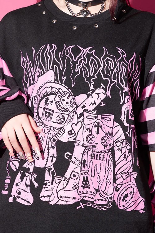 Camiseta Oversized Punky Bunny en Negro x Rosa - ACDC Rag