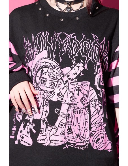 Camiseta Oversized Punky Bunny en Negro x Rosa - ACDC Rag