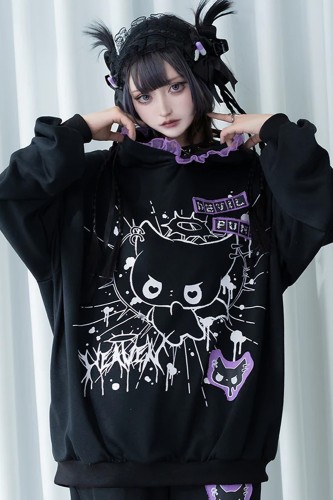 Oversized Devil Punk Sweatshirt in Black x Purple - ACDC RAG