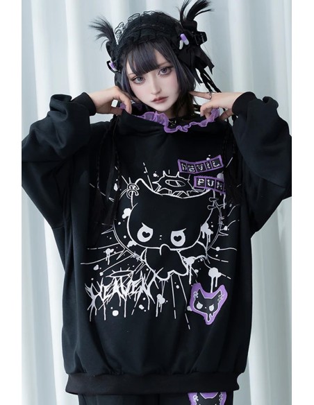 Sudadera Oversized Devil Punk en Negro x Lila - ACDC RAG
