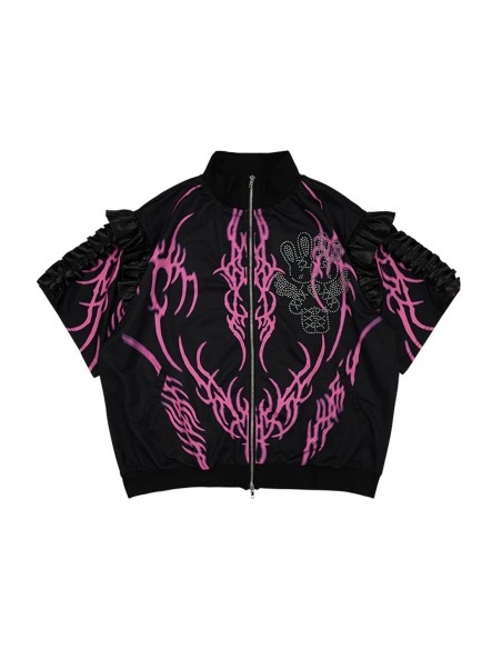 Chaqueta Oversized de Manga Corta Nightmare en Negro x Fucsia - ACDC RAG