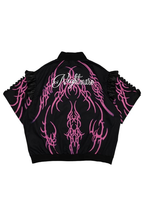Nightmare Oversized Short Sleeve Jacket in Black x Fuchsia - ACDC RAG