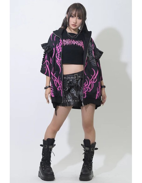 Chaqueta Oversized de Manga Corta Nightmare en Negro x Fucsia - ACDC RAG