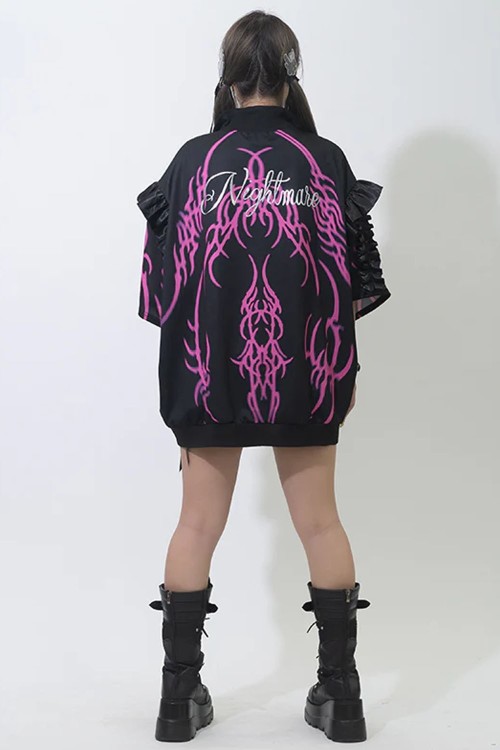 Chaqueta Oversized de Manga Corta Nightmare en Negro x Fucsia - ACDC RAG