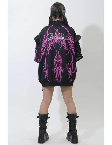 Chaqueta Oversized de Manga Corta Nightmare en Negro x Fucsia - ACDC RAG
