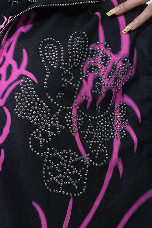 Chaqueta Oversized de Manga Corta Nightmare en Negro x Fucsia - ACDC RAG