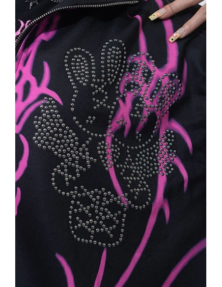 Nightmare Oversized Short Sleeve Jacket in Black x Fuchsia - ACDC RAG