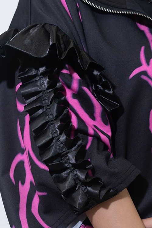 Chaqueta Oversized de Manga Corta Nightmare en Negro x Fucsia - ACDC RAG