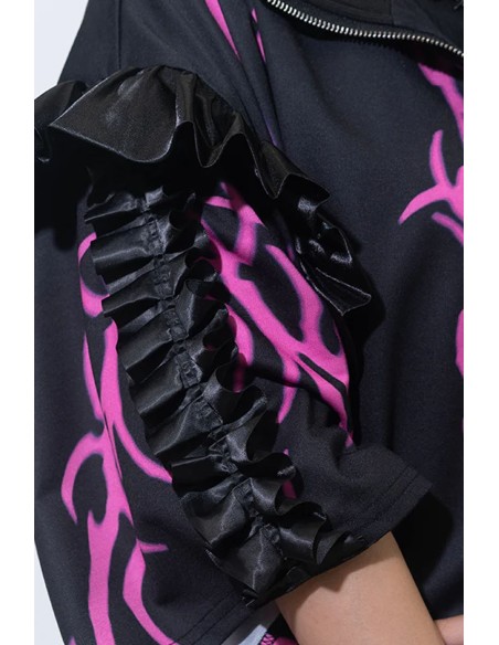 Nightmare Oversized Short Sleeve Jacket in Black x Fuchsia - ACDC RAG
