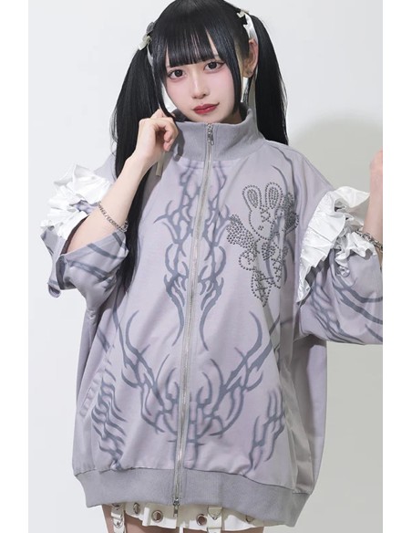 Nightmare Oversized Short Sleeve Jacket in Grey x White - ACDC RAG