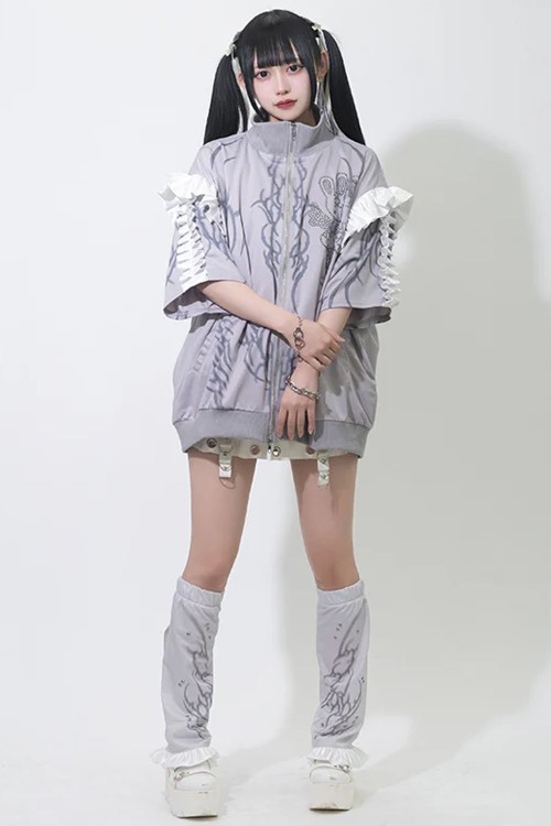 Nightmare Oversized Short Sleeve Jacket in Grey x White - ACDC RAG