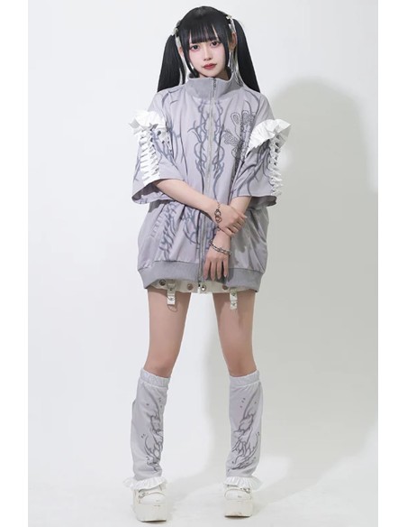 Nightmare Oversized Short Sleeve Jacket in Grey x White - ACDC RAG