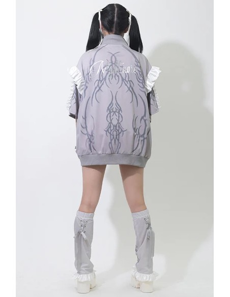 Chaqueta Oversized de Manga Corta Nightmare en Gris x Blanco - ACDC RAG