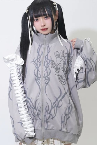 Chaqueta Oversized de Manga Larga Nightmare en Gris x Blanco - ACDC RAG