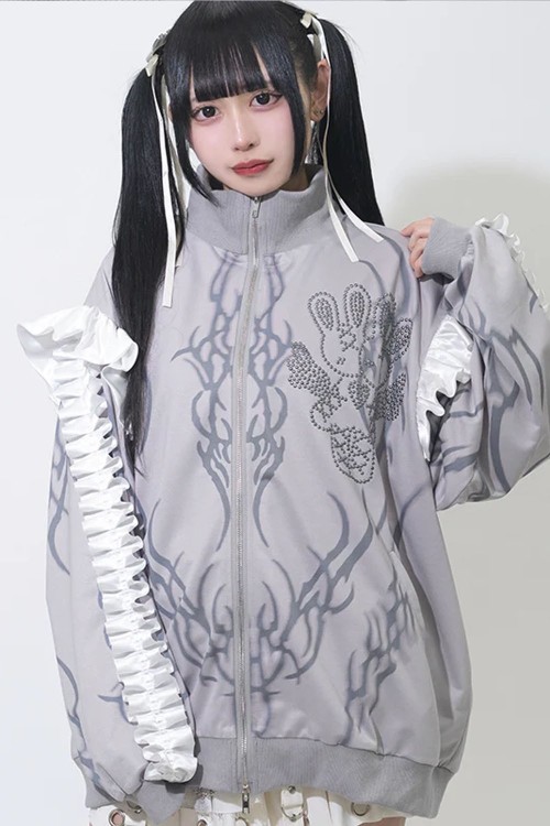 Nightmare Oversized Long Sleeve Jacket in Grey x White - ACDC RAG